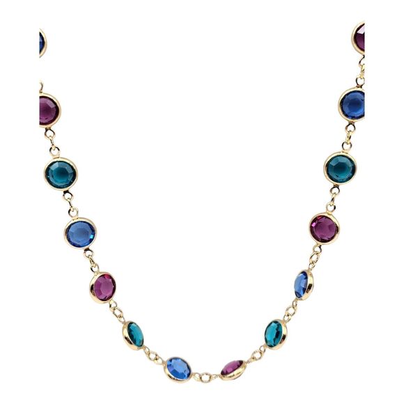 Vintage SWAROVSKI Swan‎ Crystal Jewelry Bezel Necklace Colorful Long Chain 36" - Picture 3 of 5